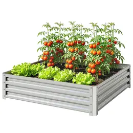 Product image of Square Elevated Garden Bed, Steel Frame, 47.25x47.25x12 In, Silver