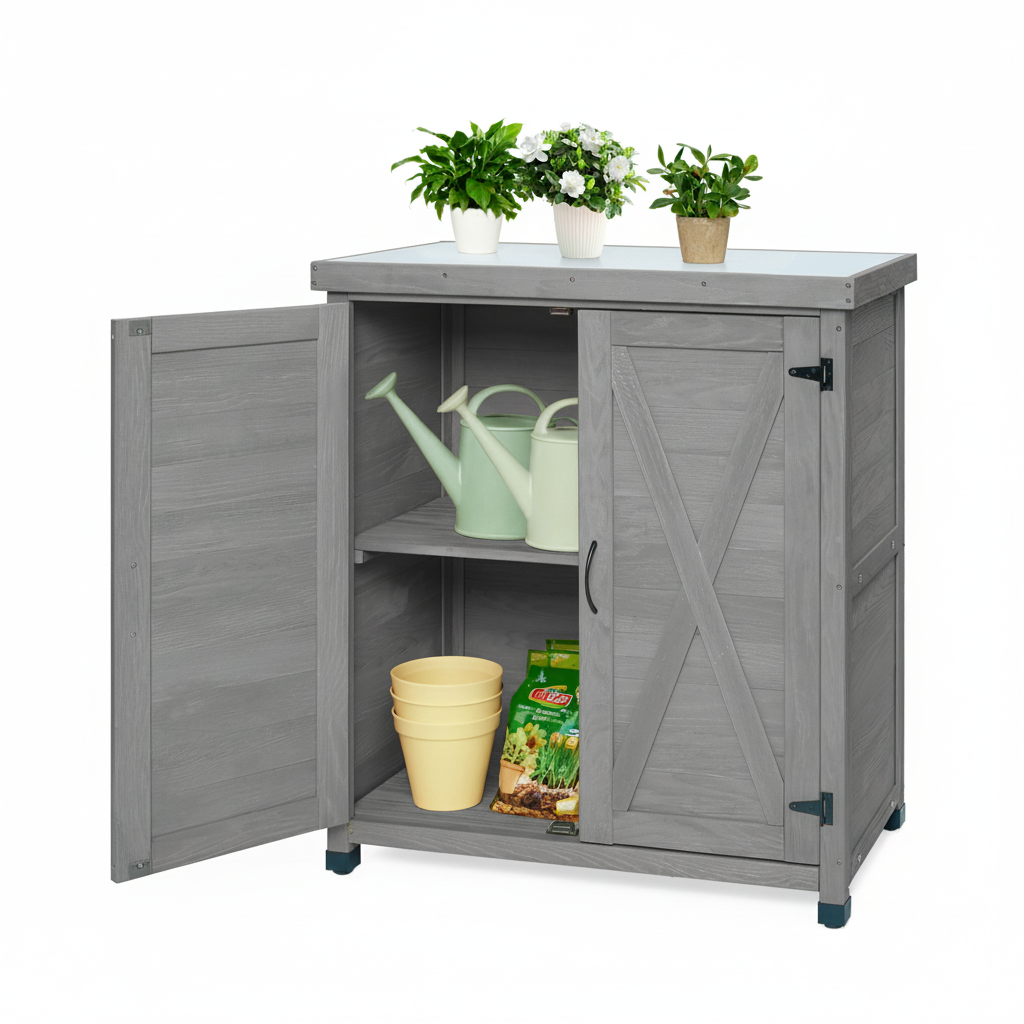 Main product image of Outdoor Potting Bench with Storage Cabinet, Metal Work Surface