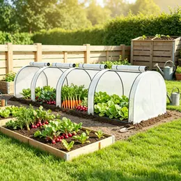 Product image of White Portable Tunnel Greenhouse, 13' L x 3' W x 2.5' H, 4 Zipper Doors