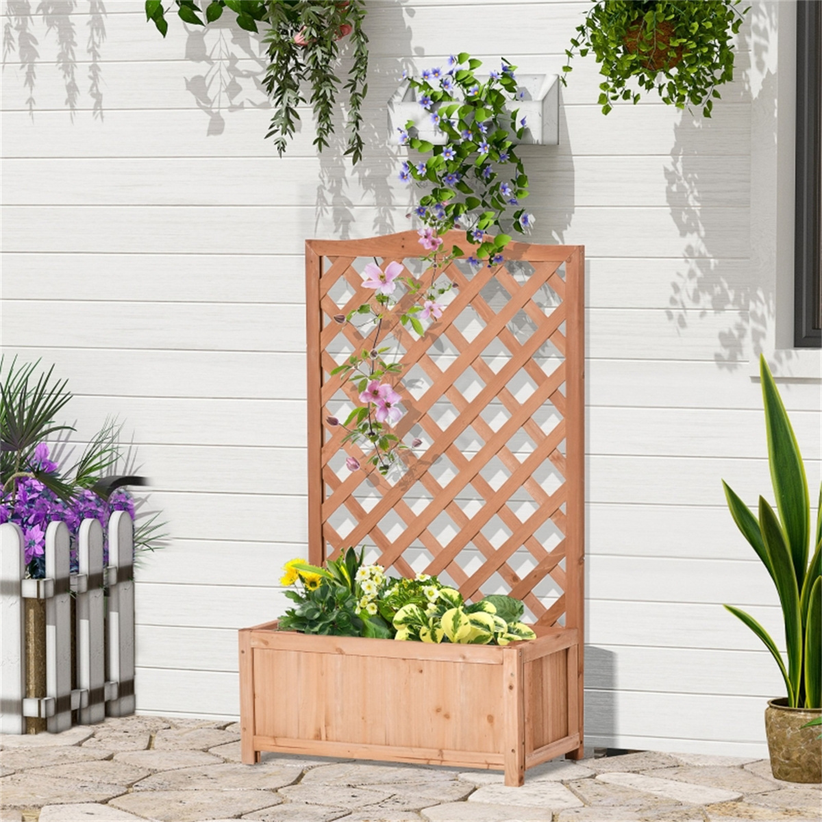 Main product image of Brown 28" x 11" x 46" Wooden Raised Garden Bed with Trellis