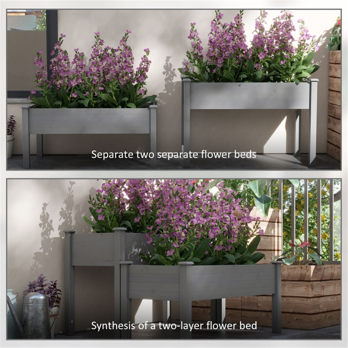 Main product image of Gray 2-Tier Wooden Elevated Planter Box with Legs