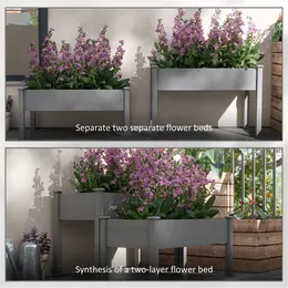 Product image of Gray 2-Tier Wooden Elevated Planter Box with Legs