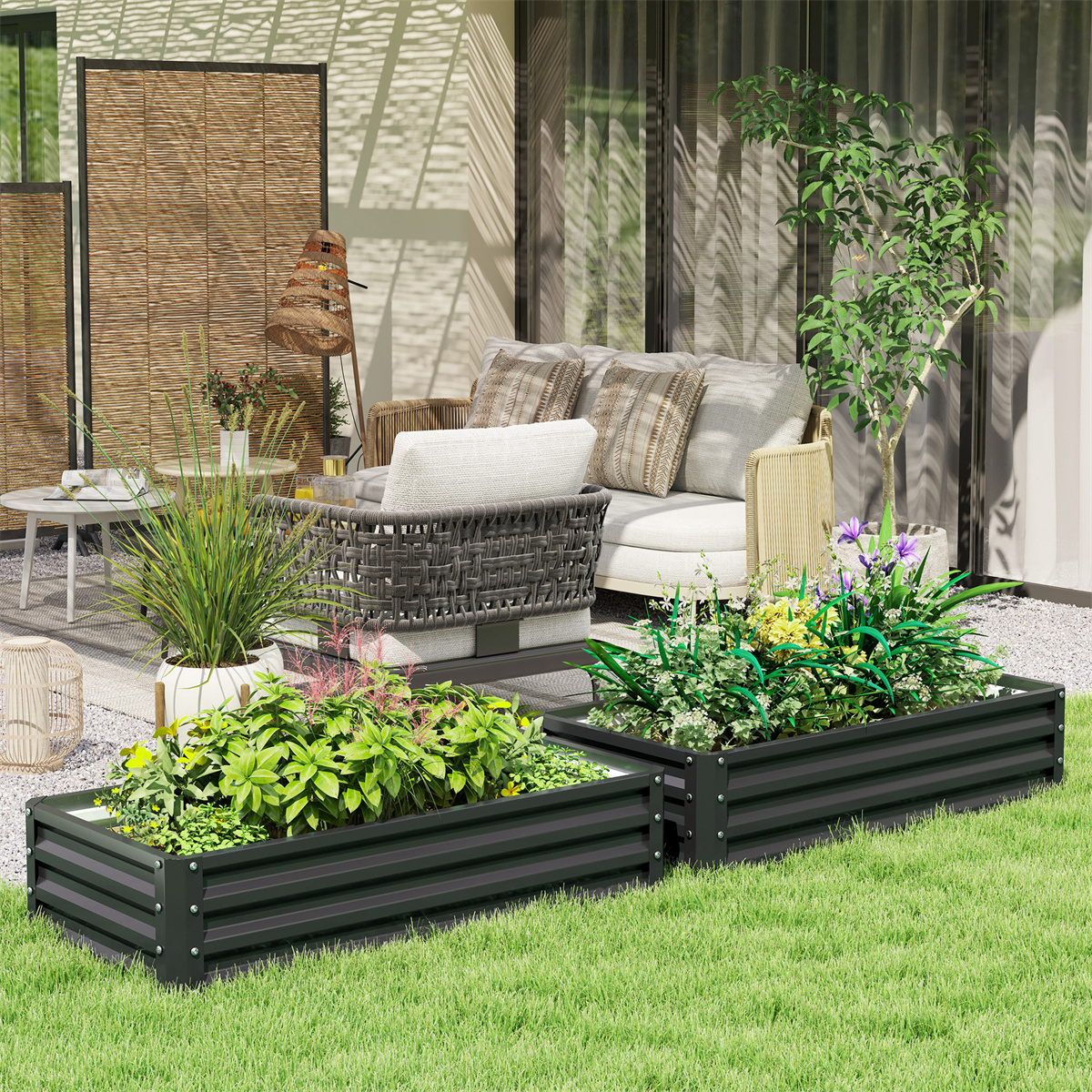 Main product image of Gray 4' x 2' x 1' Metal Raised Garden Planter