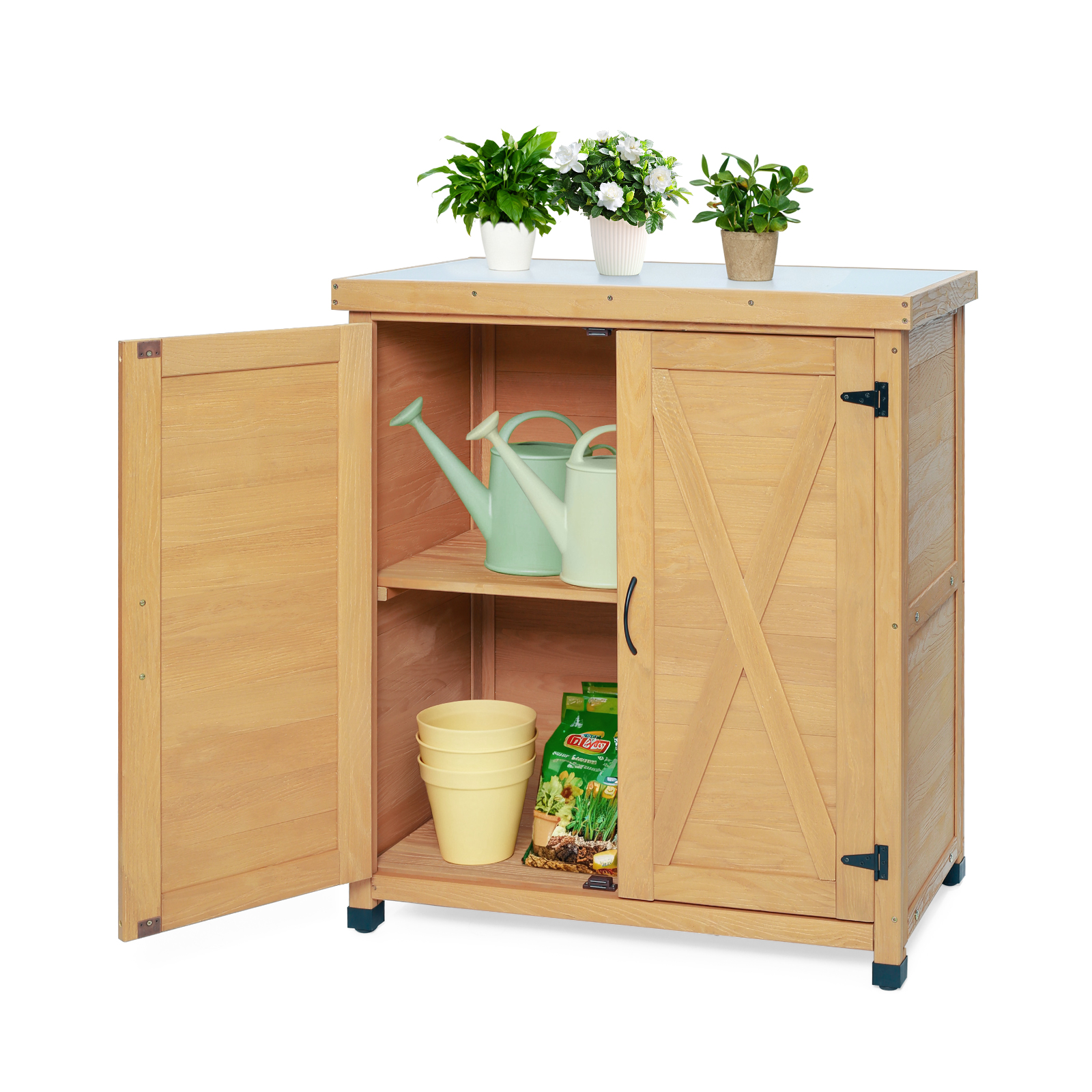 Main product image of Potting Bench with Storage Cabinet and Metal Worktop
