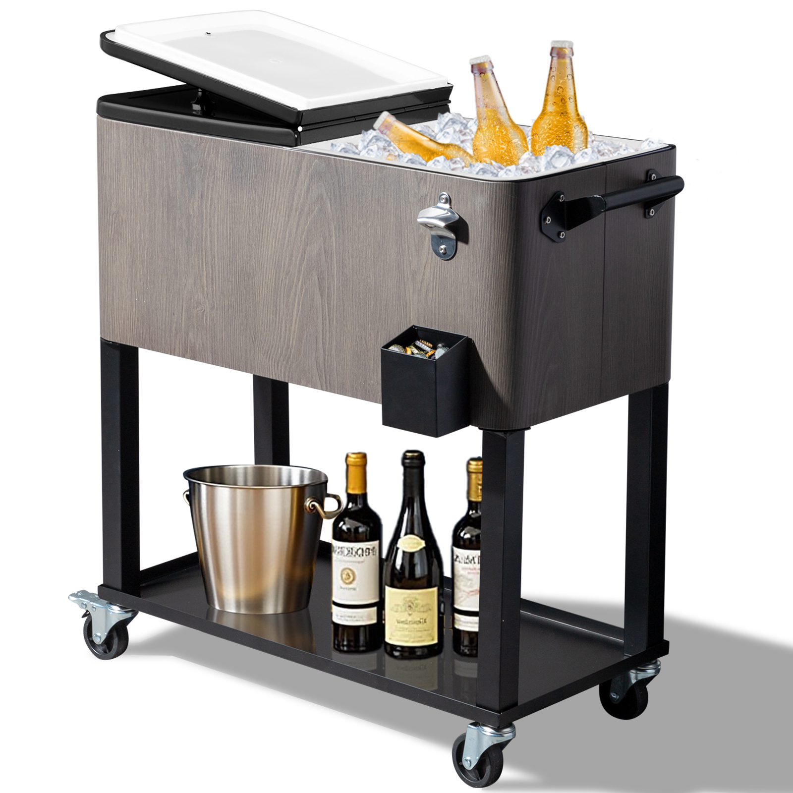 Main product image of 80-Quart Outdoor Rolling Cooler, Wood Grain Gray