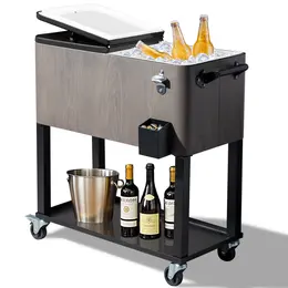 Product image of 80-Quart Outdoor Rolling Cooler, Wood Grain Gray