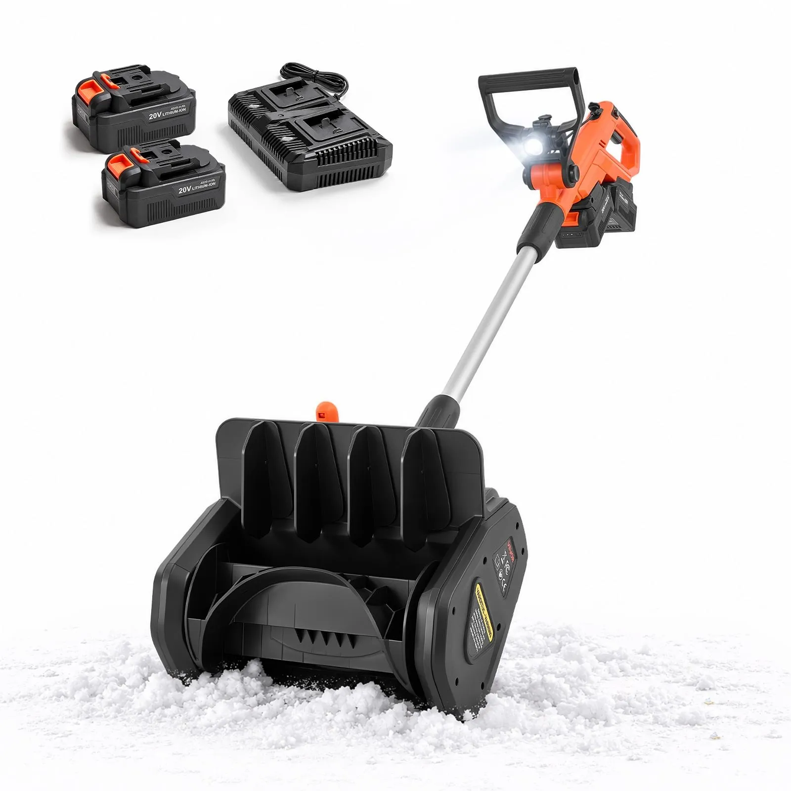 Main product image of 40V Cordless Snow Blower, 2x4Ah Batteries, Charger, 20 Ft Throw, 60° Chute, LED