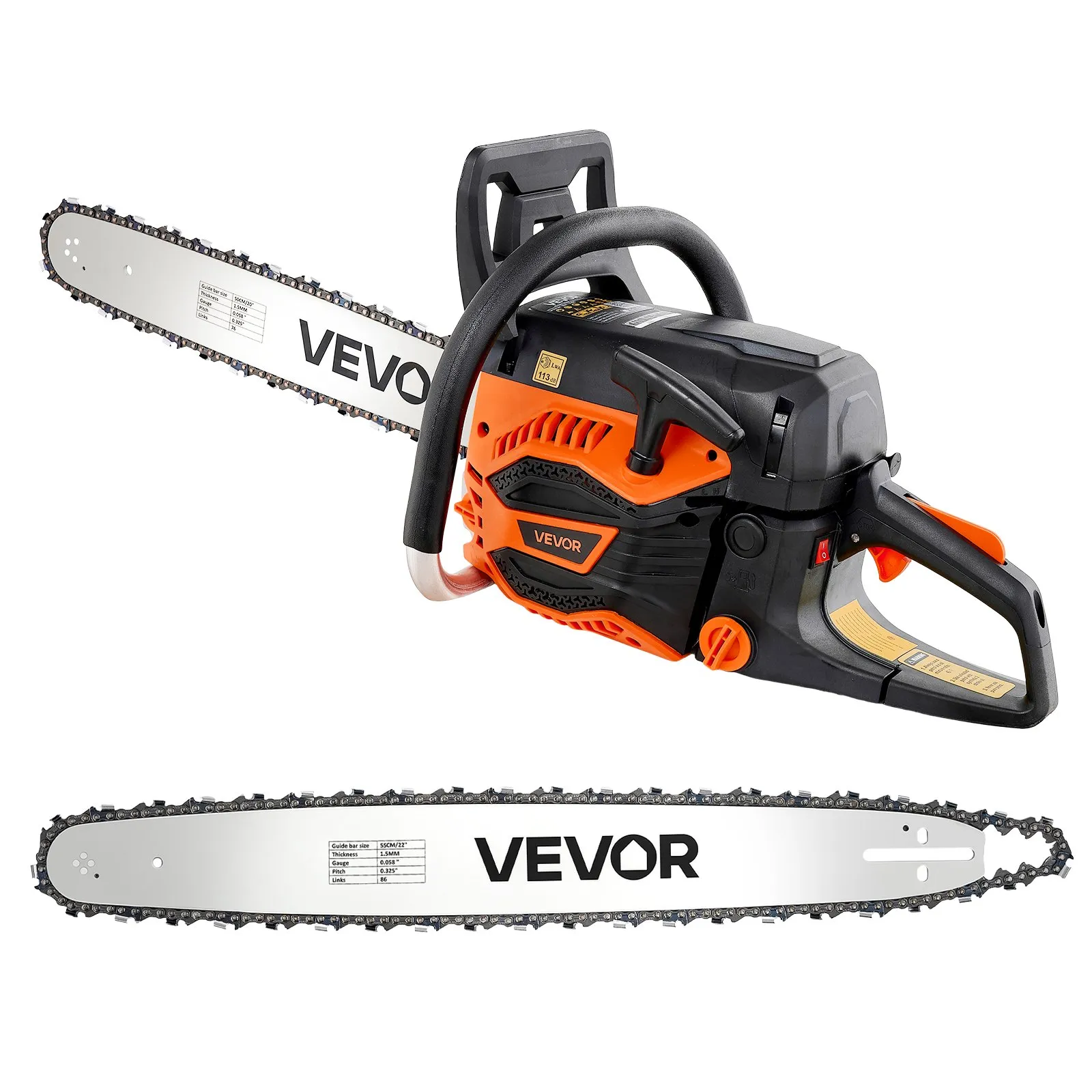 Main product image of Gas Chainsaw, 20 and 22 Inch Bar, 62cc 3.8HP 2-Stroke Engine