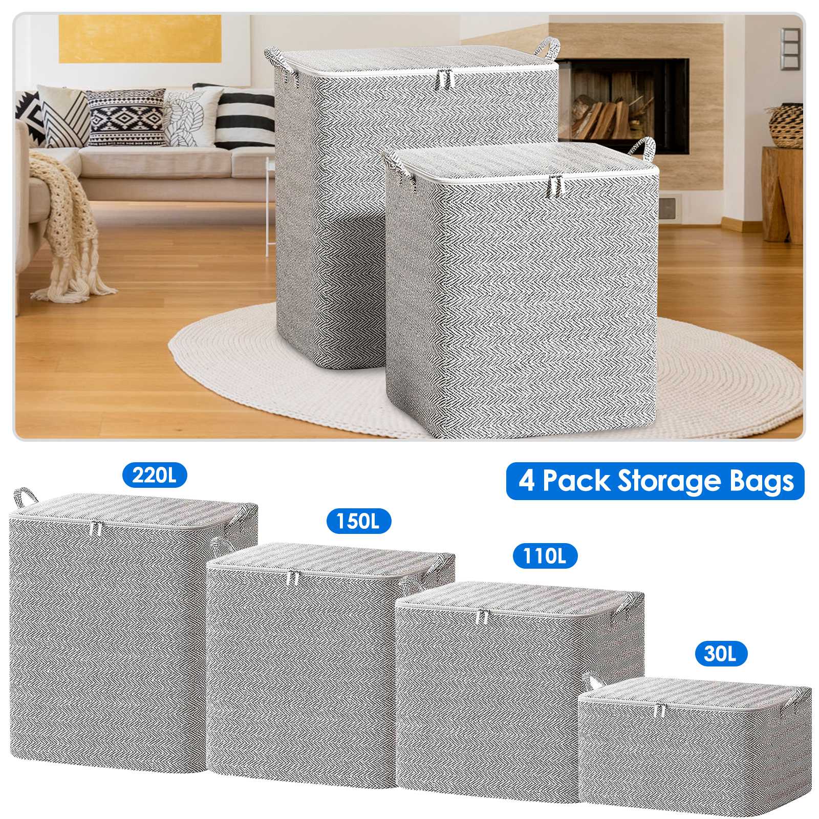 Main product image of Foldable Clothing Storage Bags, Non‑Woven Fabric Closet Organizers in 8‑58 Gallon Sizes, with Carrying Handles, Dust‑Proof Cover and Zipper for Home, Dorm, Moving and Garage Organization