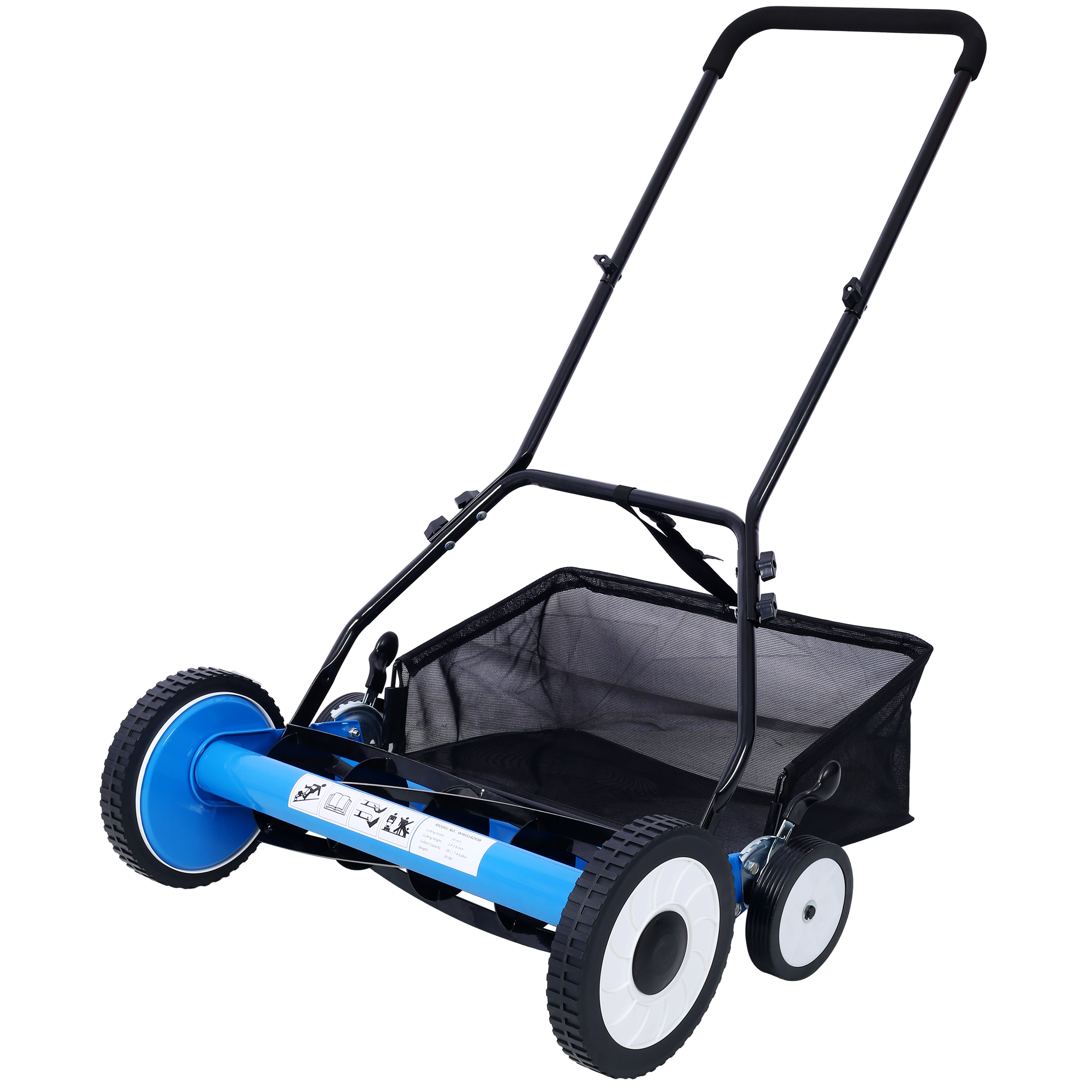 Main product image of 20-Inch 5-Blade Push Reel Lawn Mower with Grass Catcher, 4 WHEELS BLUE COLOR