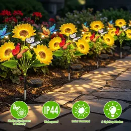 Product image of 4-Pack Solar Sunflower Garden Stake Lights, Warm White LED, 2 Modes, IP44