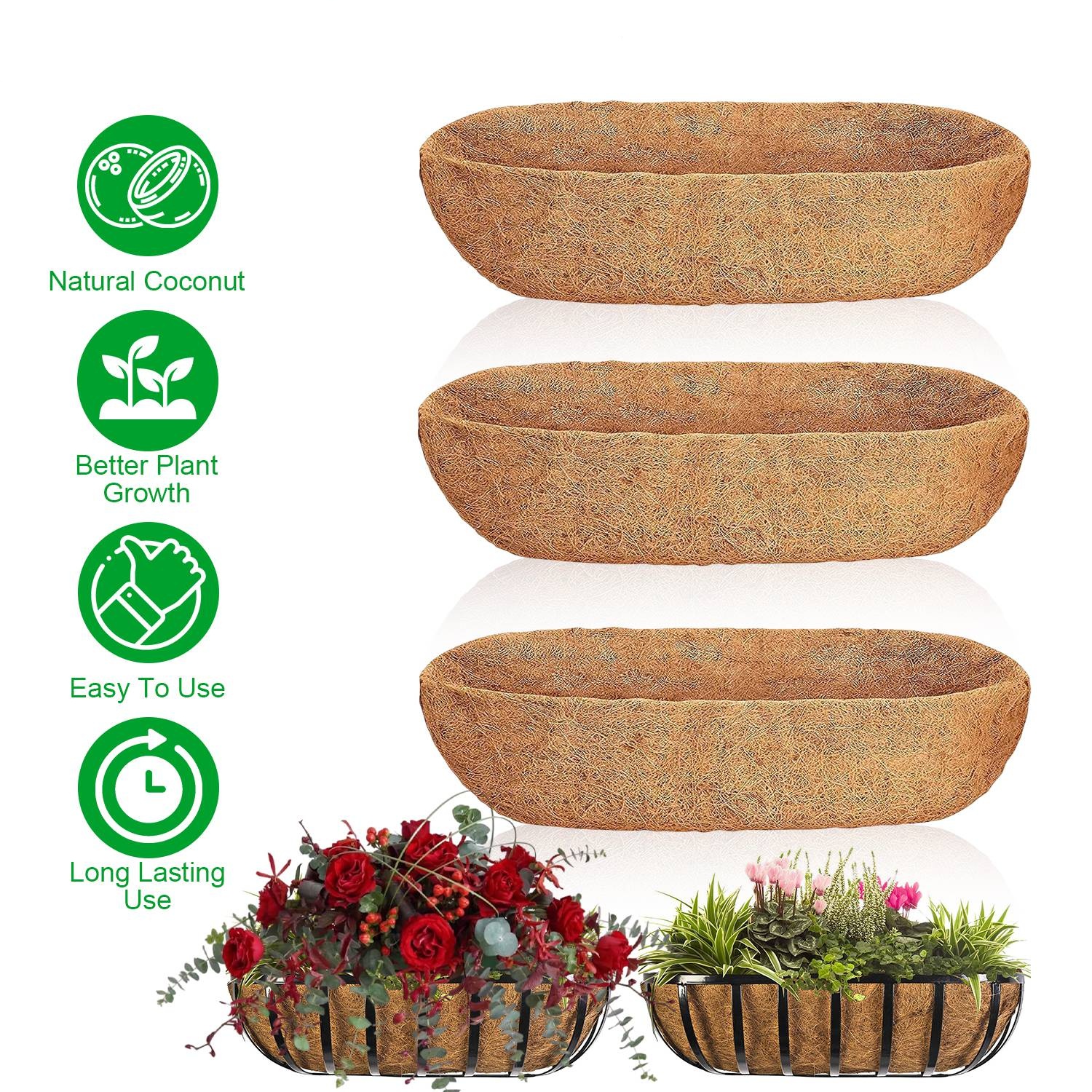 Main product image of 3 PCS Coconut Fiber Window Box Liners, 30Inch Trough Coco Liners for Wire Window Baskets, Woven Coir Planter Insert for Balcony, Garden, Indoor & Outdoor Planting