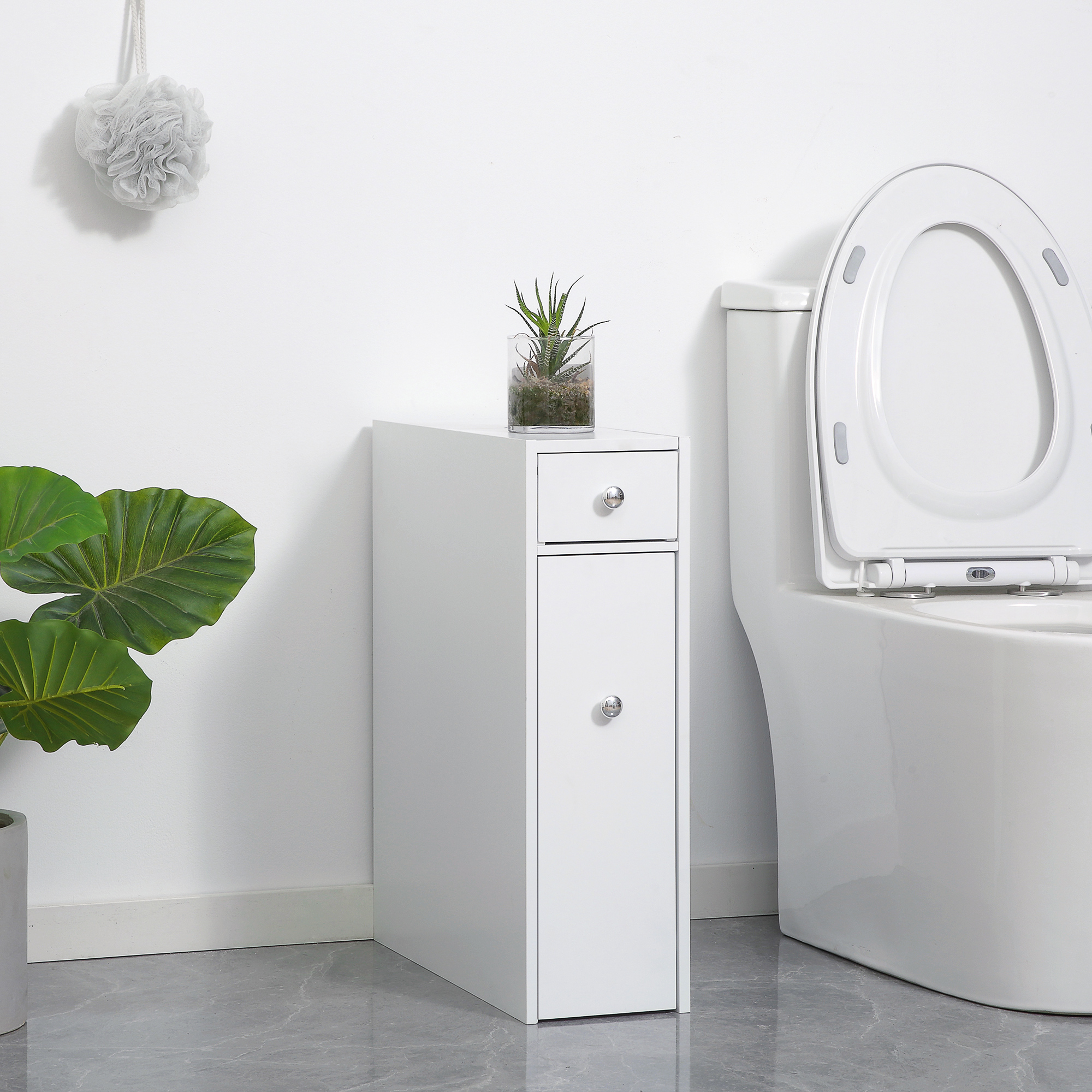 Bathroom Floor Organizer, Freestanding Space-saving Narrow Storage Cabinet, Bathtub Toilet Paper Holder With Drawers, White.