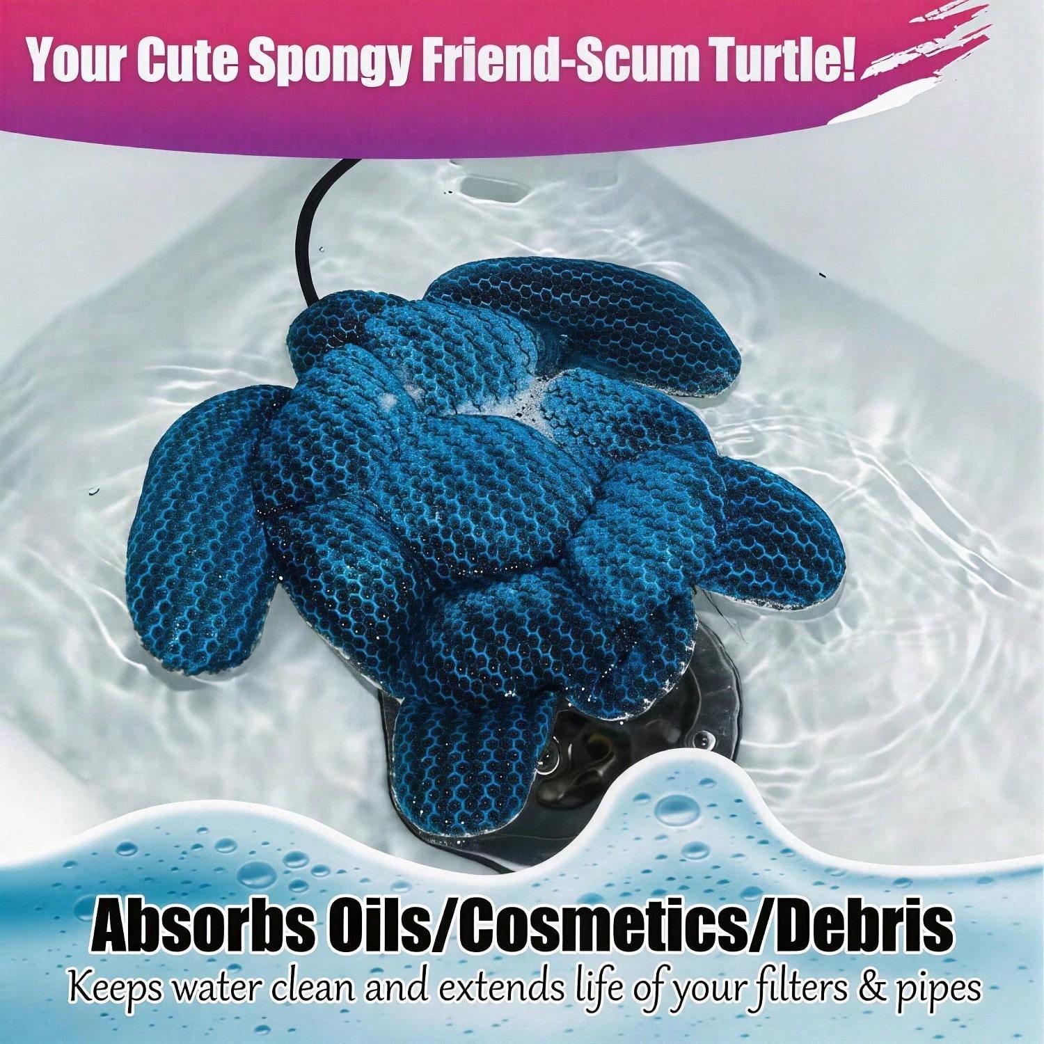 Stingray Turtle Design Floating Scum Cleaner, 3D Honeycomb Mesh Washable Reusable Sponge For Hot Tub Spa Pool Bathtub, Effectively Absorbs Oils Scum, Maintains Water Clarity And Extends Filter Life