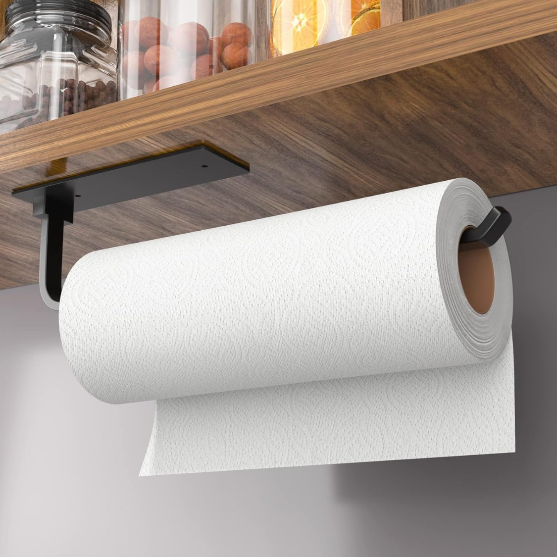 Paper Towel Holder Self-Adhesive Or Drilling Matte Black Upgraded Aluminum Kitchen Roll Dispenser Under Cabinet Lighter But Stronger Than Stainless Steel