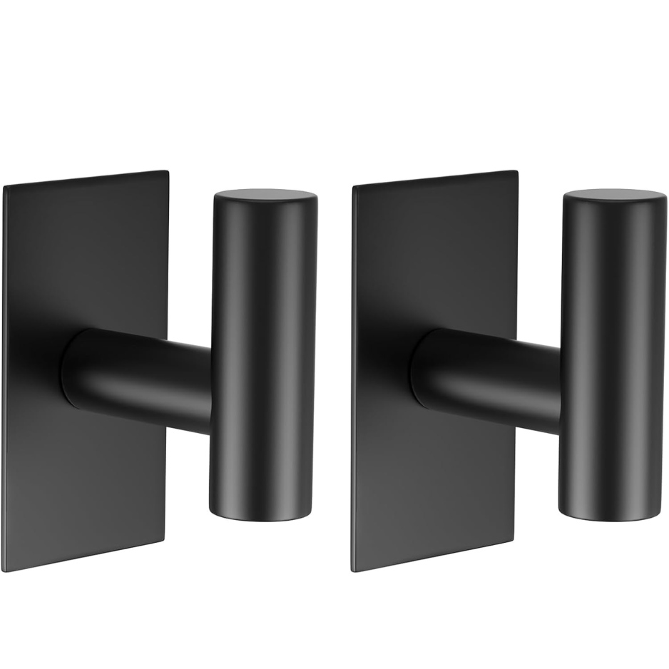 Wall Towel Hooks Heavy Duty Sticky Holder Waterproof Towel Hooks For Hanging Coat Clothes Black 2 Pack