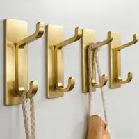 Product image of Self Adhesive Wall Hooks, 13 lb Capacity, Brushed Gold, 4-Pack