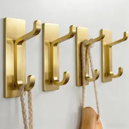 Self Adhesive Wall Hooks For Hanging Extra Strong 13 LB Hook For Coat Towel Brushed Gold 4 Pack