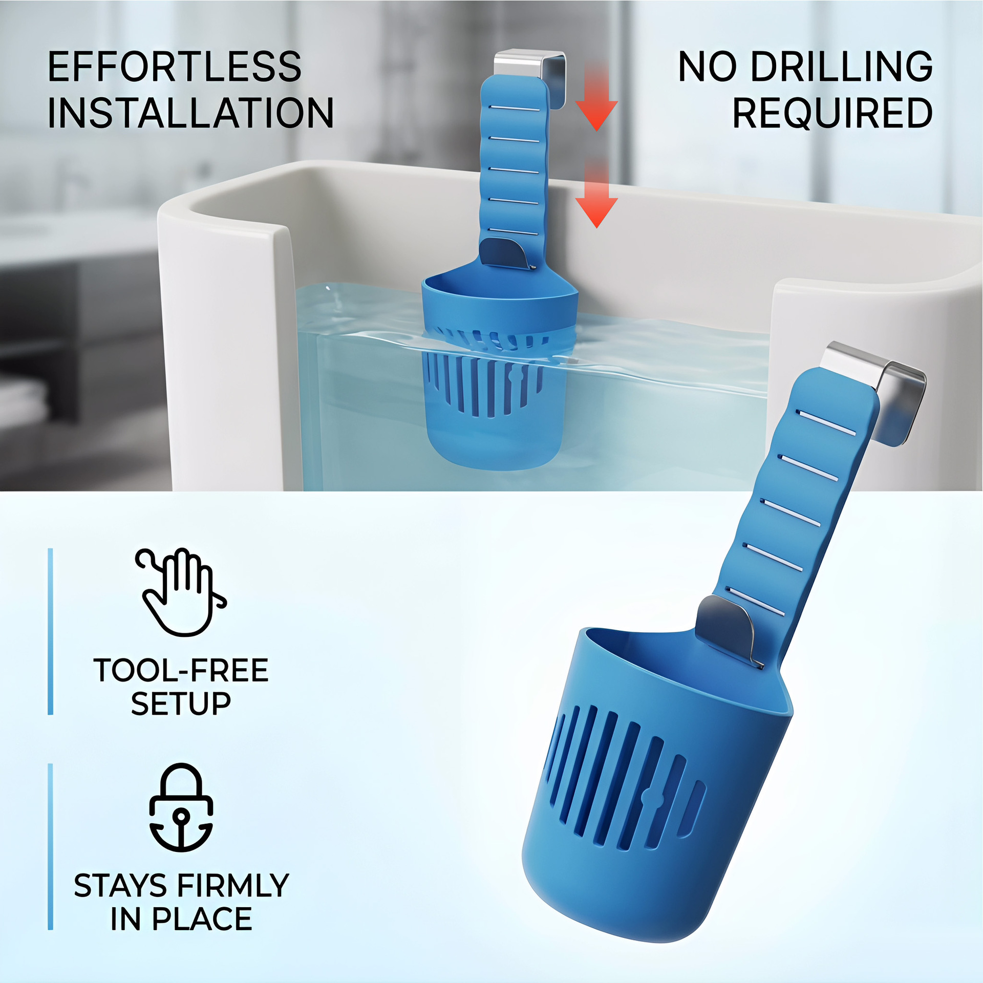 Main product image of 2-Pack  Adjustable Toilet Tank Tablet Holder, Hanging Controlled Release Bleach Tablet Dispenser, Large Silicone Basket Carrier With Rustproof Hooks For Toilet Tank