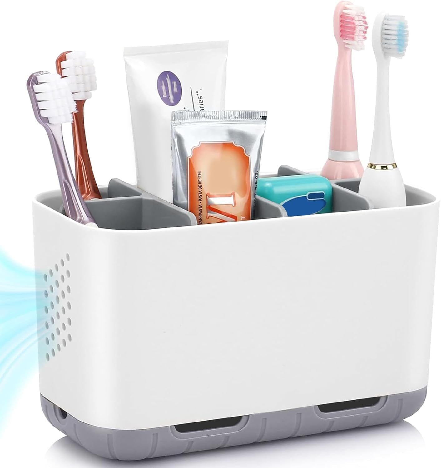 Main product image of Gray Countertop Toothbrush and Toothpaste Holder with Adjustable Dividers