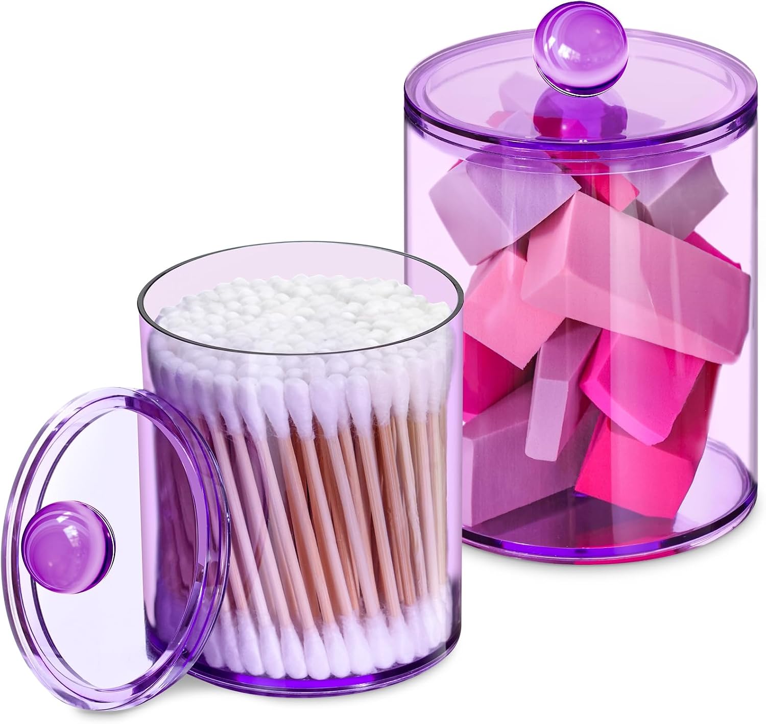 Main product image of Acrylic Q-Tip & Cotton Ball Storage Jars, Purple, 2-Pack