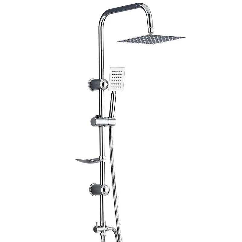 Main product image of Bathroom Shower Kit Twin Head  Square Fixed Head Riser Rail Bath Mixer Tap Set