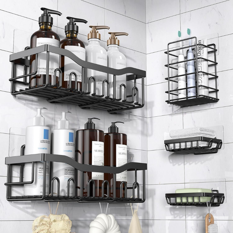 Main product image of 5-Piece Adhesive Stainless Steel Shower Caddy Set, No-Drill