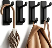 Product image of 4-Pack Adhesive Wall Hooks, 6kg Capacity, Black