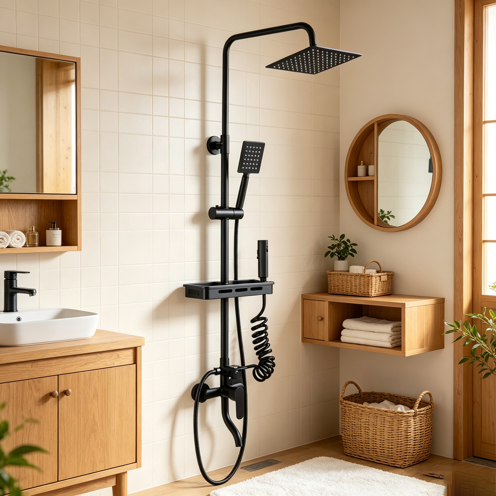 Main product image of Black 4-Way Diverter Twin Head Square Bar Shower Mixer Set