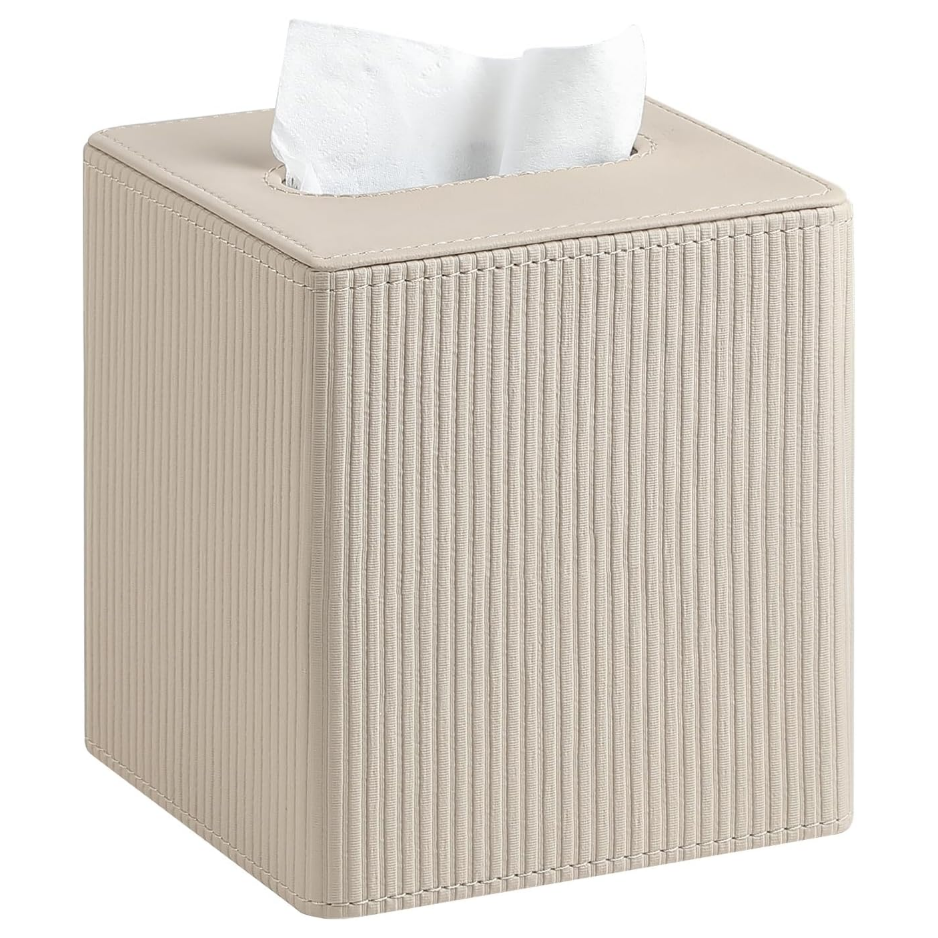 Main product image of Beige PU Leather Square Tissue Box Cover, Napkin Dispenser