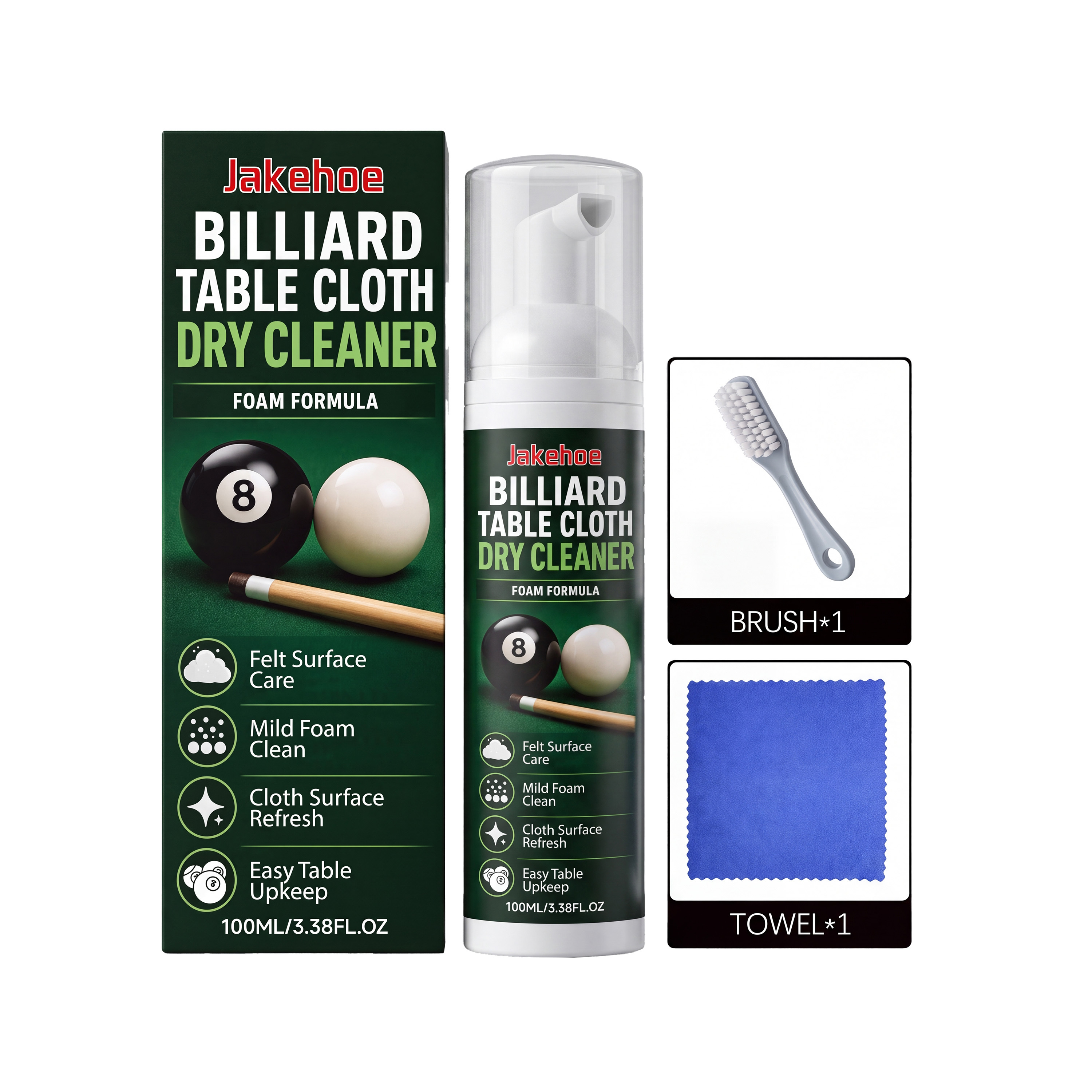 Main product image of JAKEHOE Billiard Table Cloth Dry Cleaner, Billiard Ball Cleaning, Cleaning Agent for Home Cleaning
