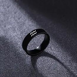 Black Stainless Steel 12 Constellation Zodiac Sign Stars Symbol Ring