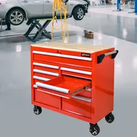 9-Drawer Rolling Tool Cart with Wooden Top
