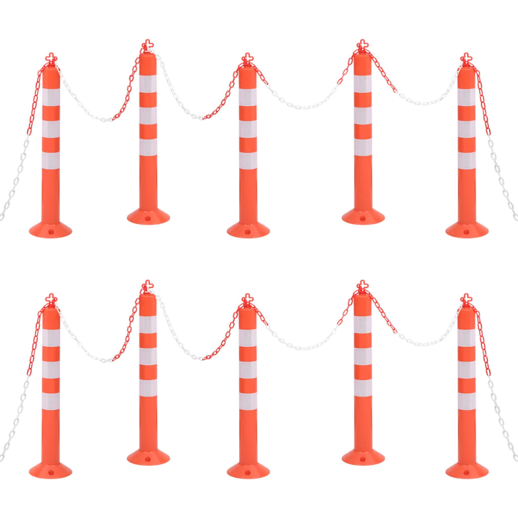 bollards, 10 pieces, with chain, 75 cm