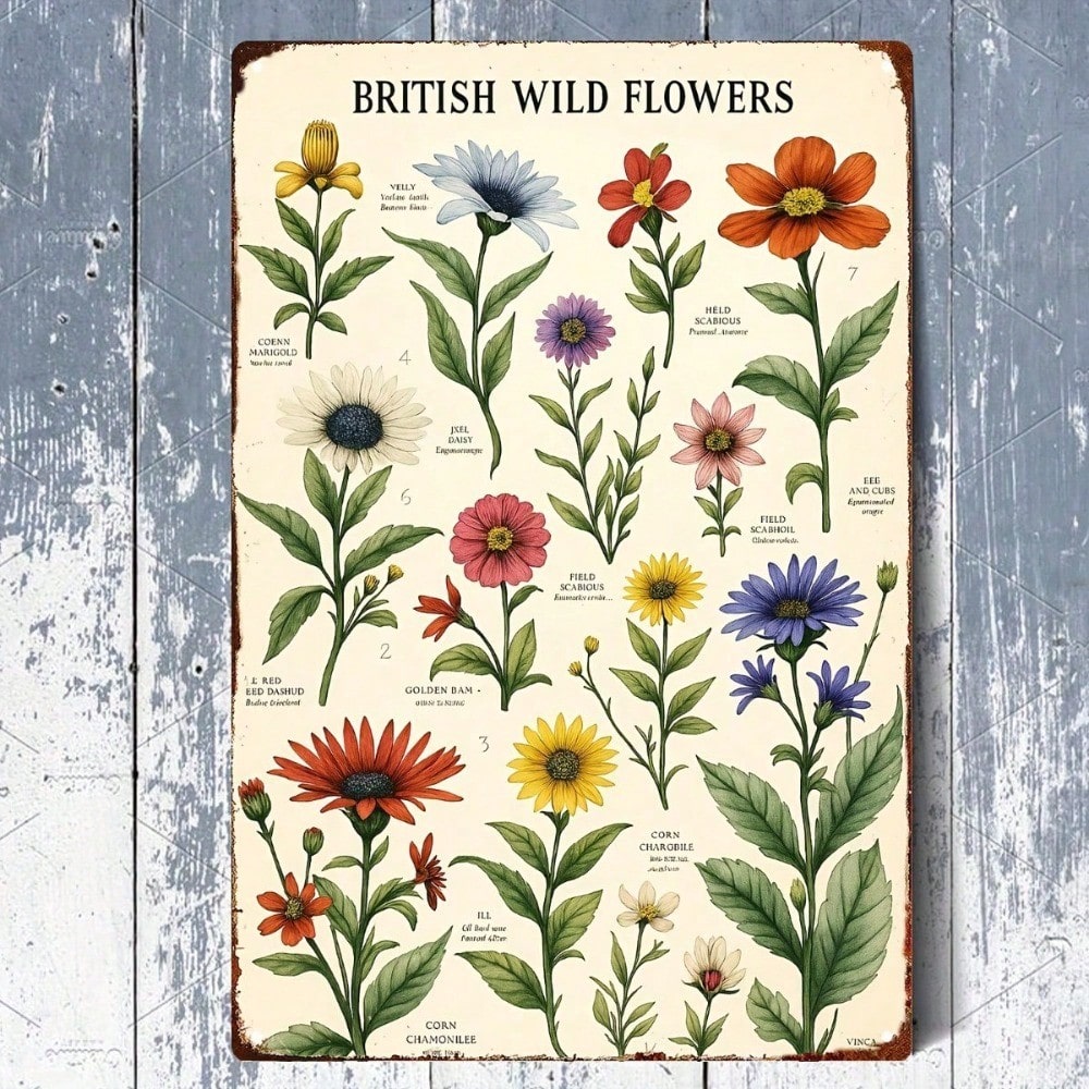 Main product image of Iron Sign, British Wild Flowers Motif, 8x12 Inch