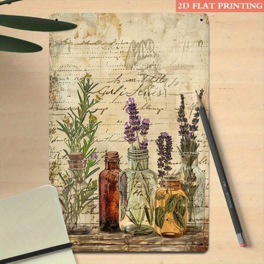 Main product image of 8x12 Botanical Plant Print Tin Sign, Herbal Bottle Design