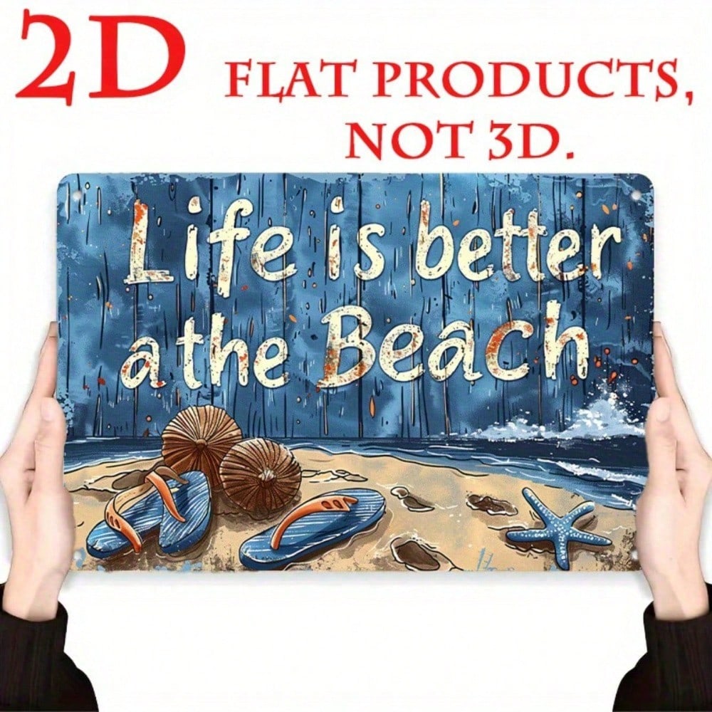 Main product image of Flat Metal Sign, Beach Theme, Seashells Design