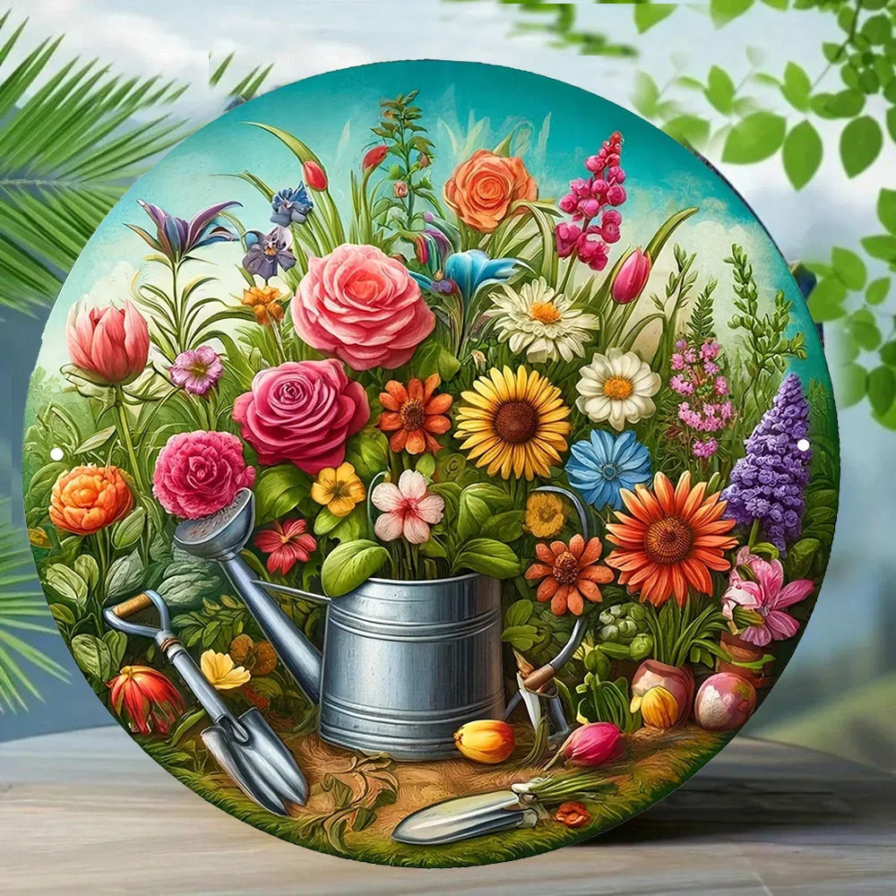 Main product image of Vintage Rose Garden Round Aluminum Tin Metal Signs Home  8x8