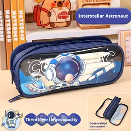 Through window storage pencil case-astronaut model-navy blue-Oxford cloth-1 piece