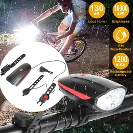 Product image of LED Bicycle Front & Rear Light Set, USB Rechargeable, 130dB Horn